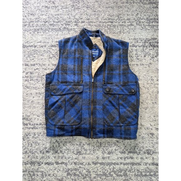 Vintage Northern Summit Wool Blend Vest Blue Plaid Sherpa Lined Hiking Mens L - Picture 4 of 7